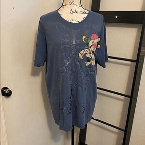 Y2K Ed Hardy Blue Rib Cage Skull Love Kills Slowly Graphic Tattoo Design T-Shirt